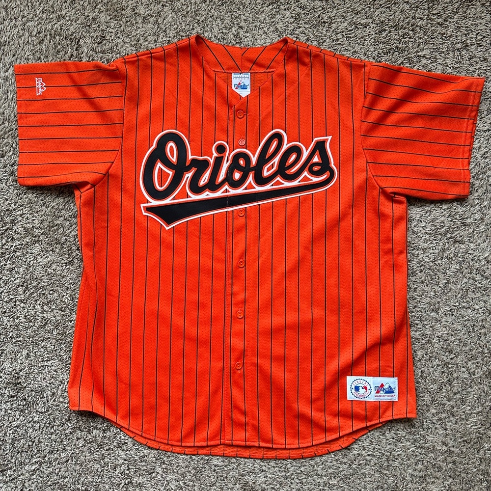 Baltimore Orioles Vintage Baseball Jersey Majestic Orange Pinstripe Men’s XXL